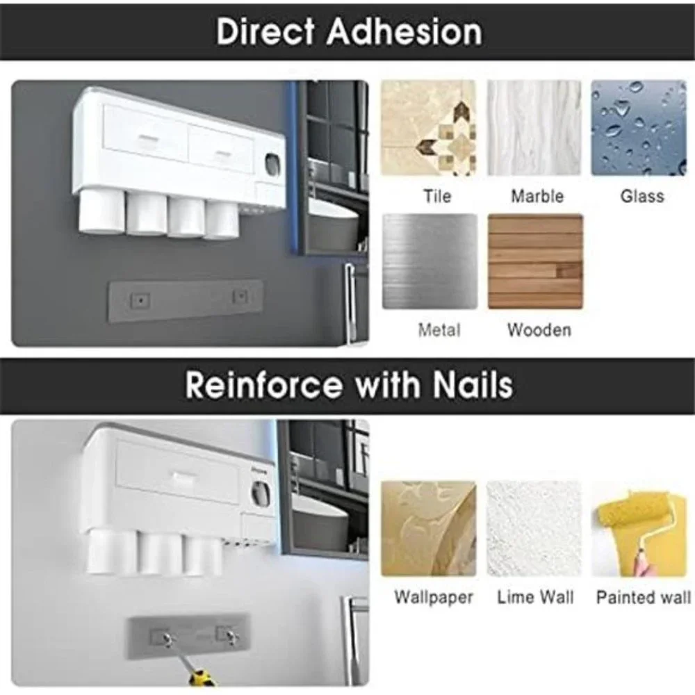 Toothbrush Holders for Bathrooms, 4 Cups Toothbrush Holder Wall Mounted